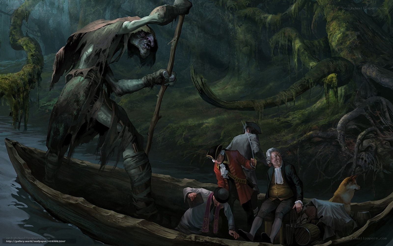Zombie in a swamp boat