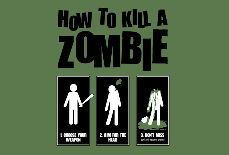 Zombie Killing Guide — Green, Humorous, Illustration, Stick Figure, Weapon