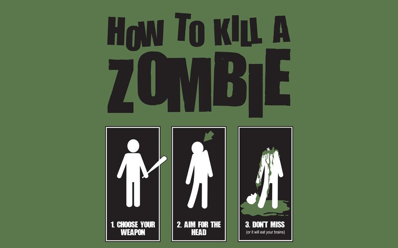 Zombie Killing Guide — Green, Humorous, Illustration, Weapon, Head