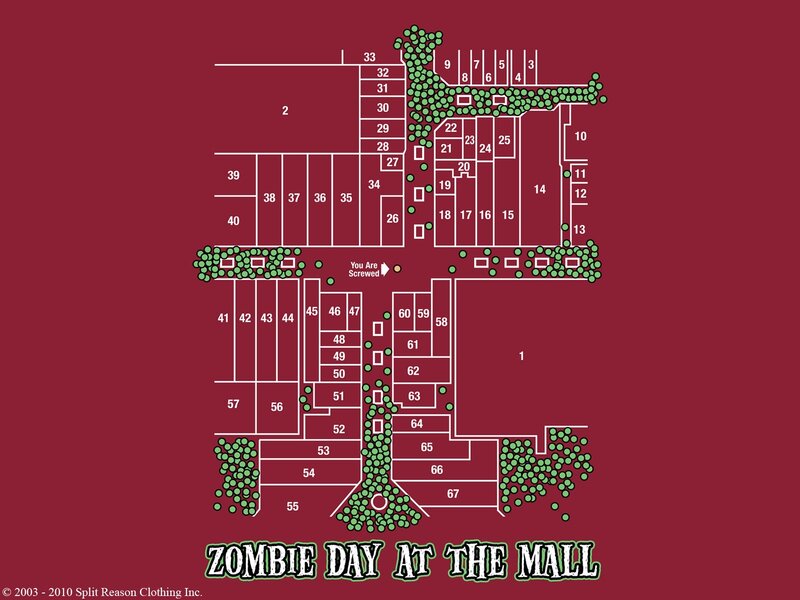 Zombie Map of a Mall — Red, Chaotic, Illustration
