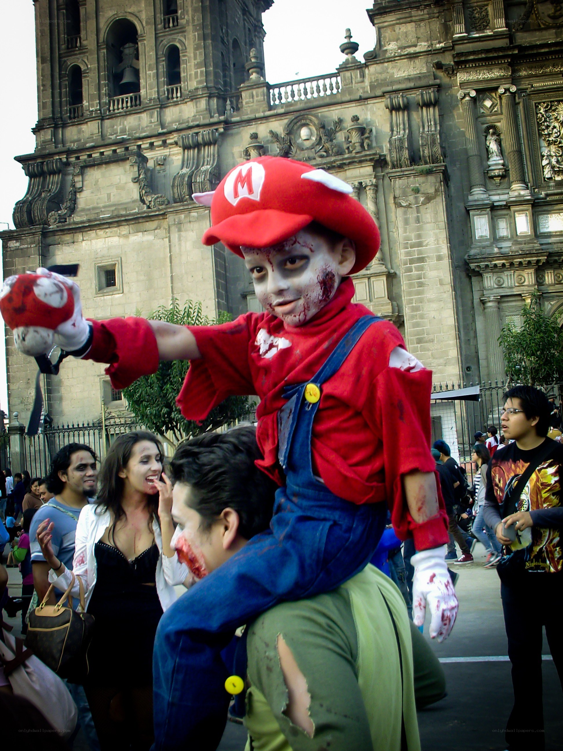 Zombie Mario costume at parade