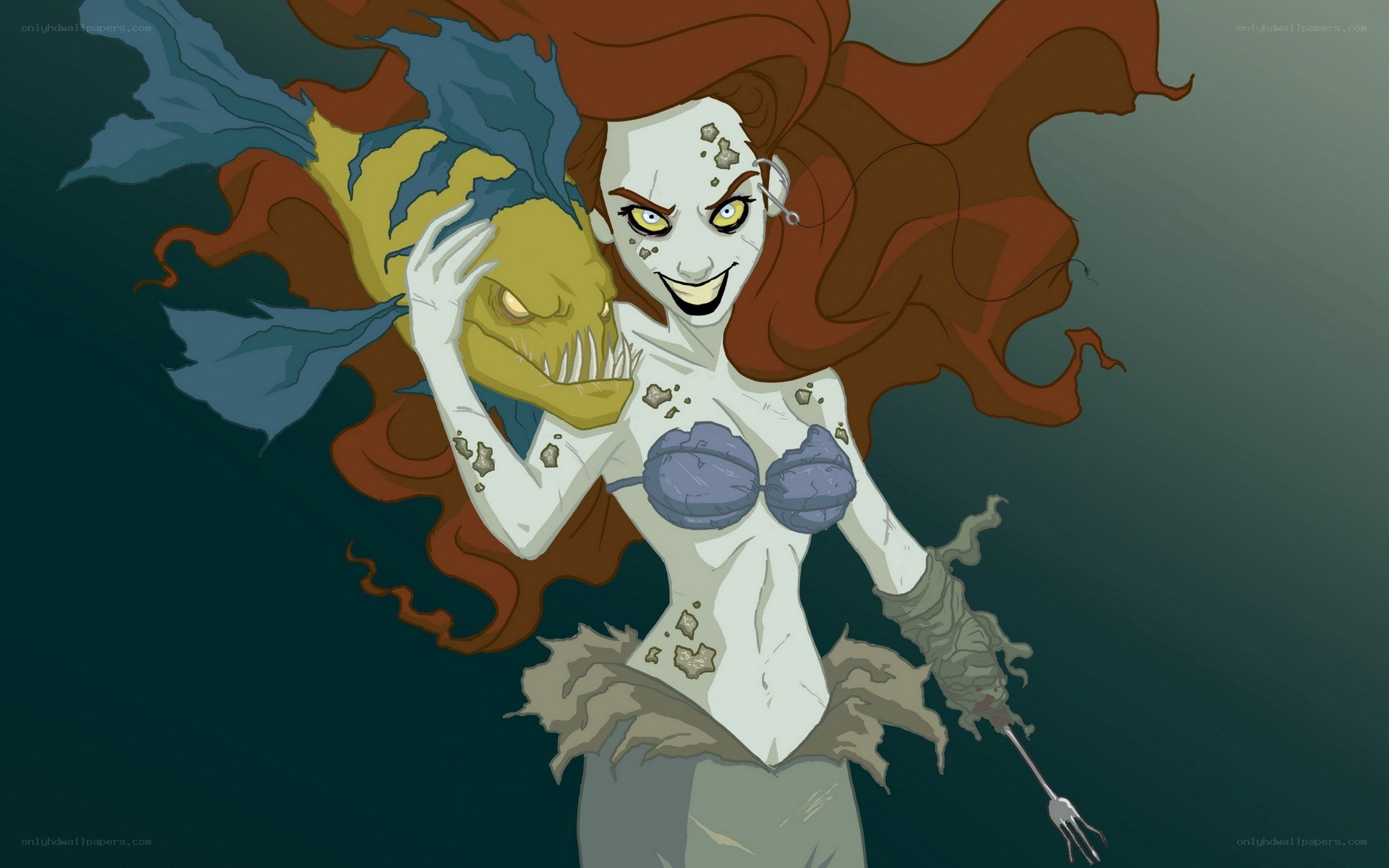zombie mermaid with fish