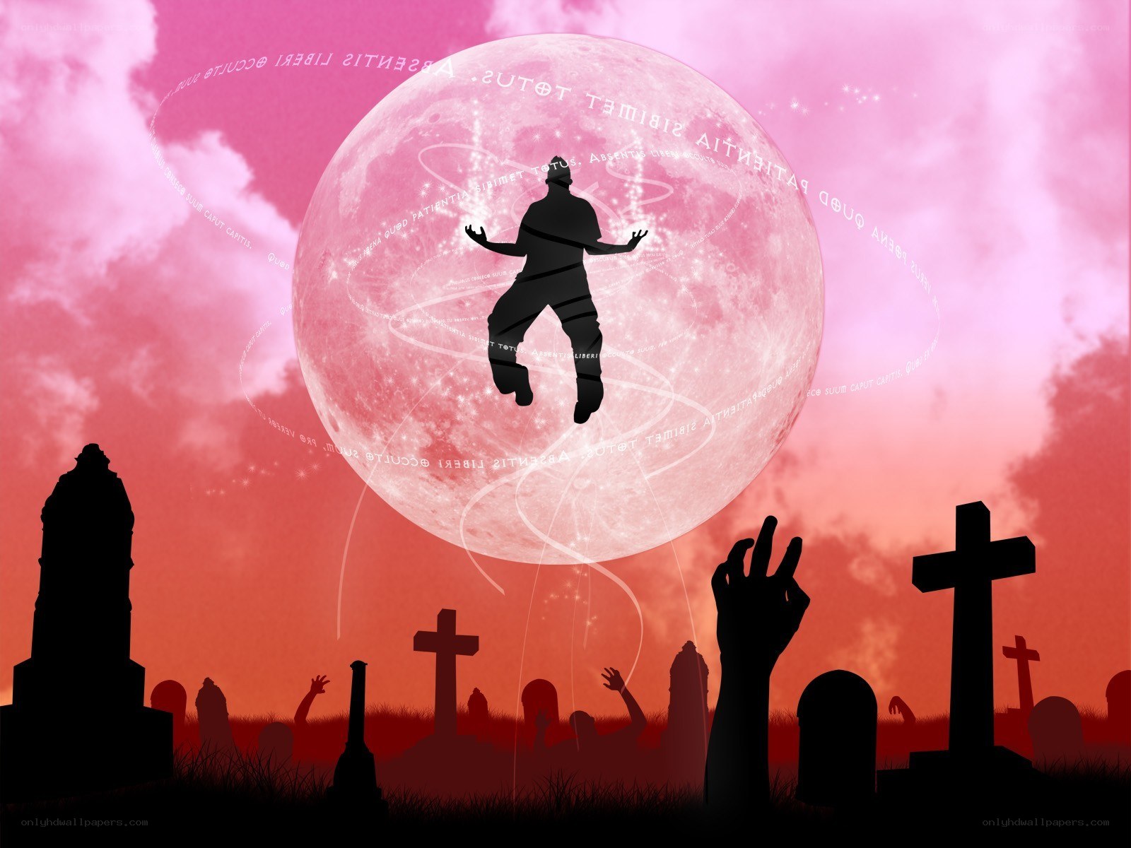 Zombie moon over graveyard