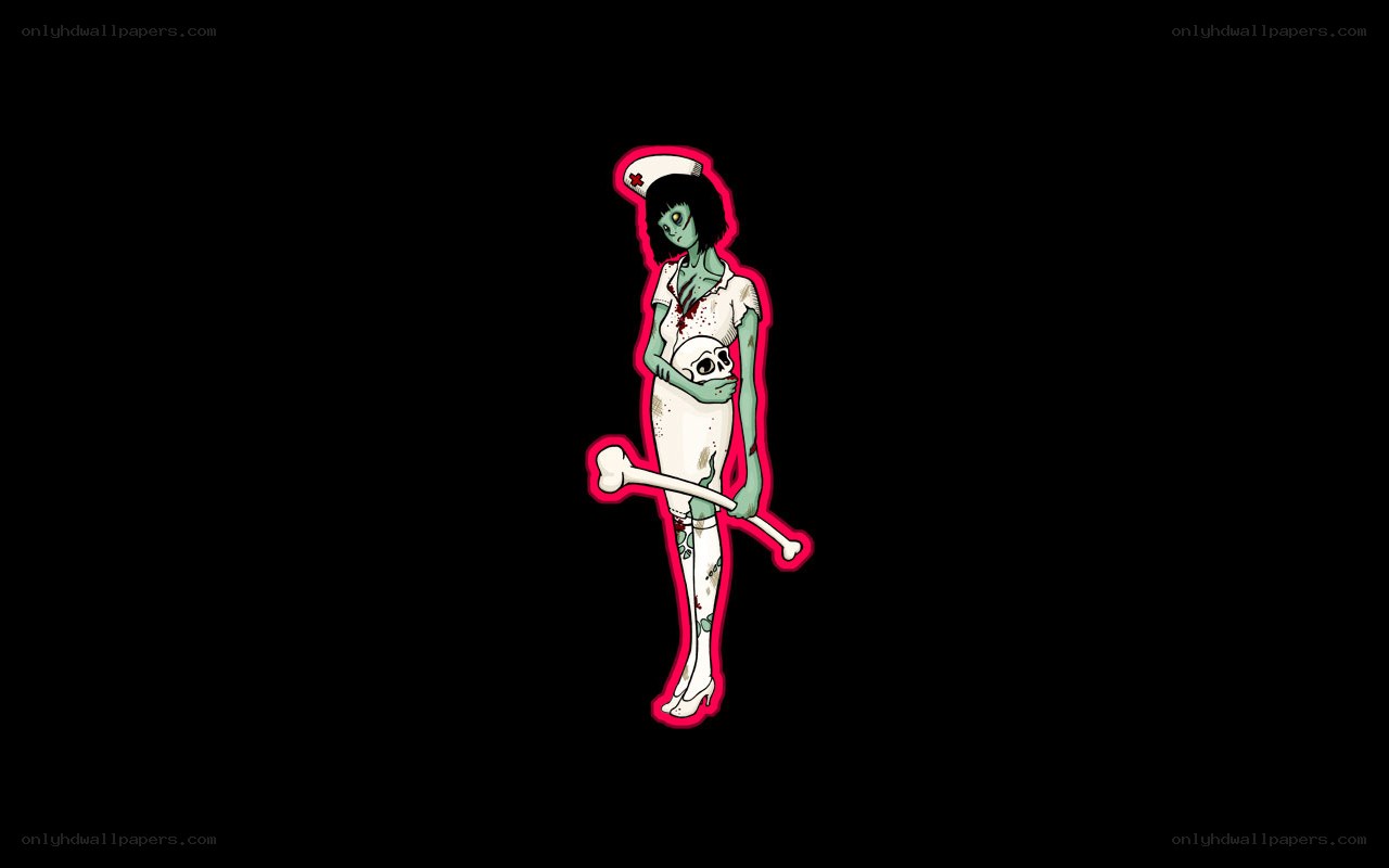 zombie nurse holding skull