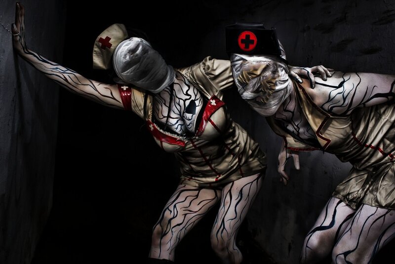 zombie nurses in dark corridor