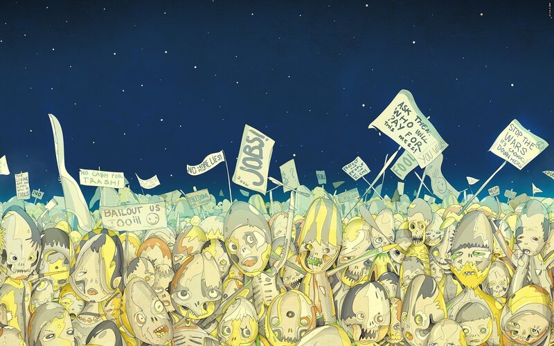 Zombie protest at night
