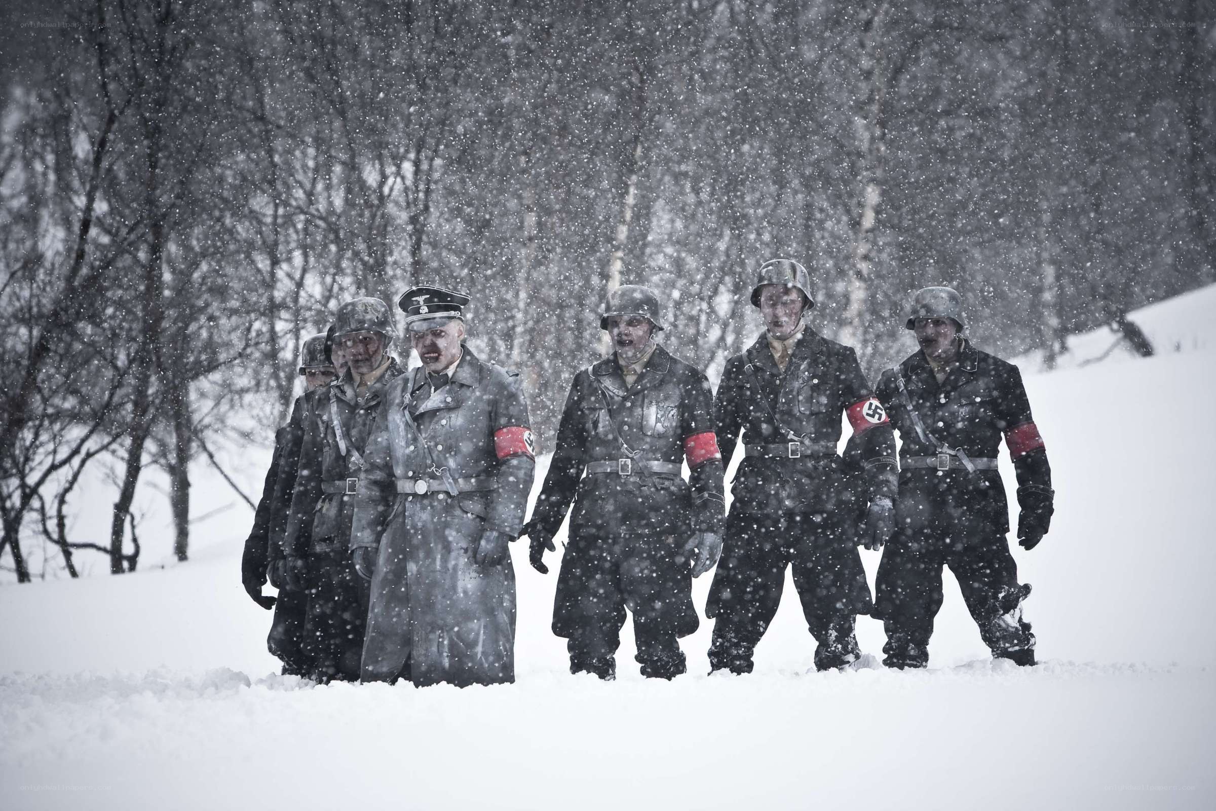 Zombie soldiers in snowy forest