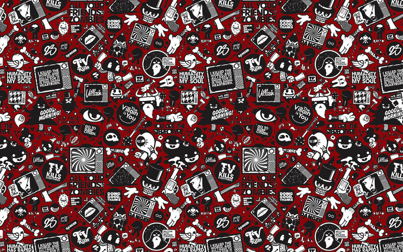 Zombie-themed pattern with text and icons