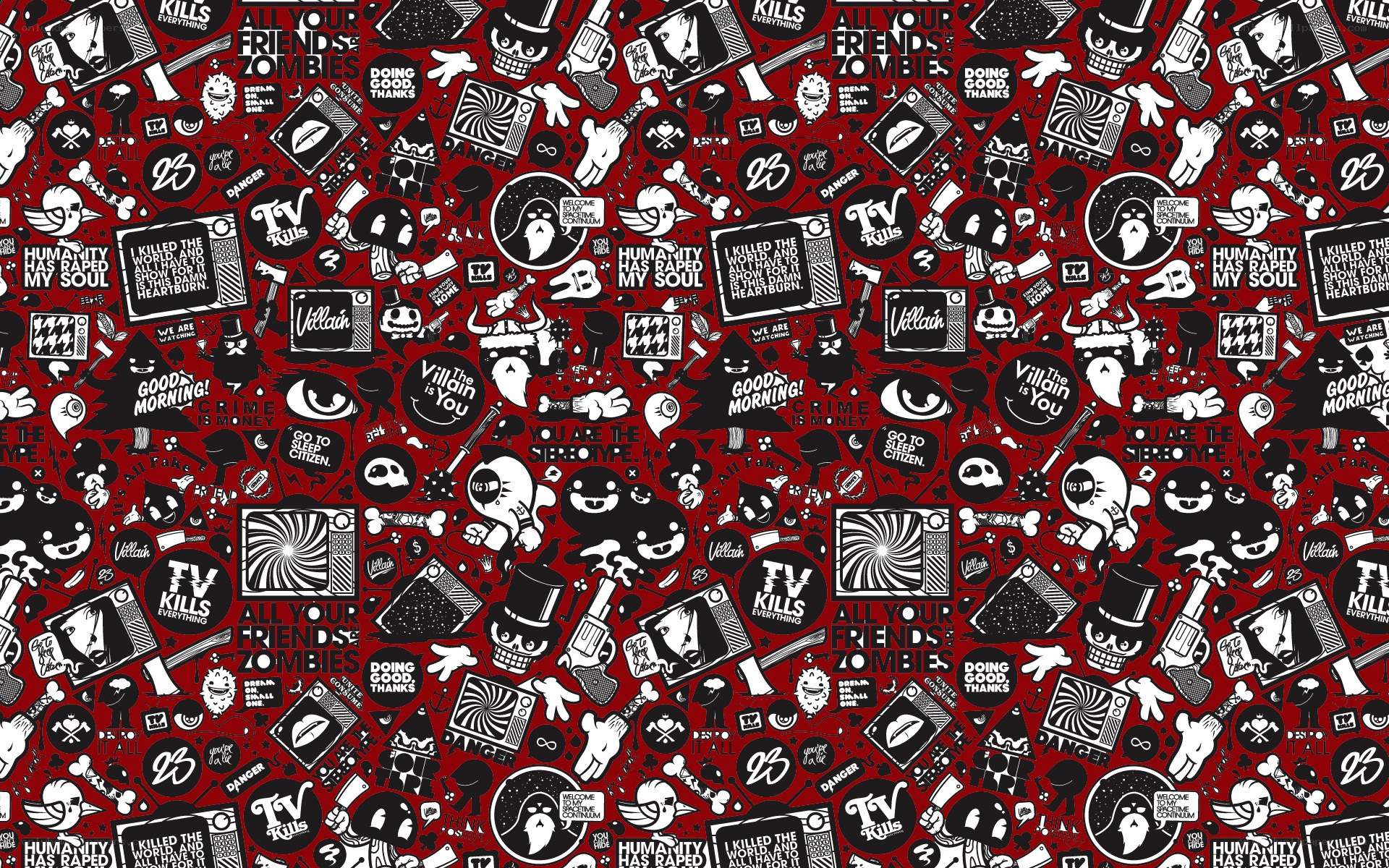Zombie-themed pattern with text and icons