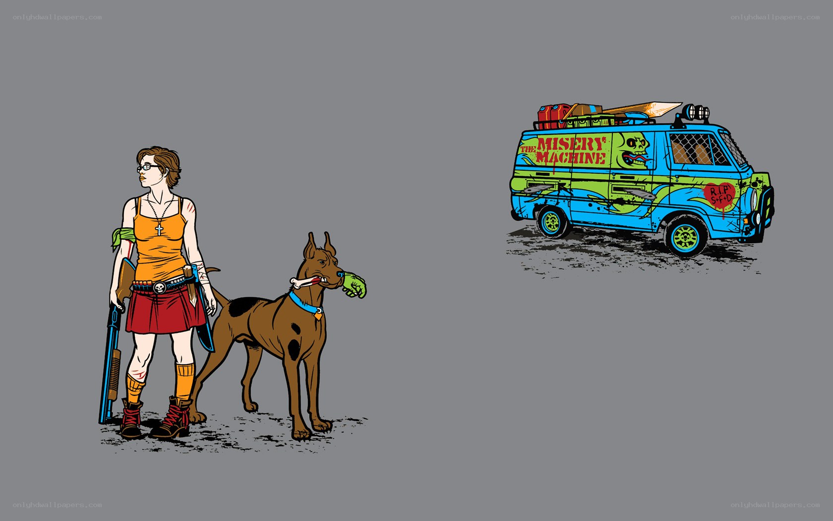 Zombie-themed van and character