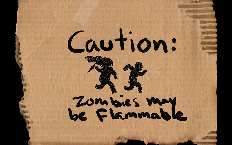 Zombie Warning Sign — Brown, Cautious