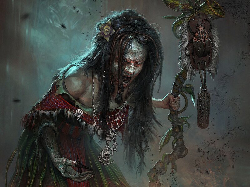 Zombie Witch with Staff — Green, Dark