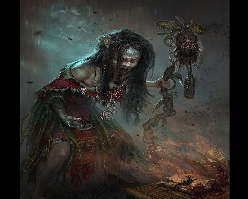Zombie Witch with Staff — Green