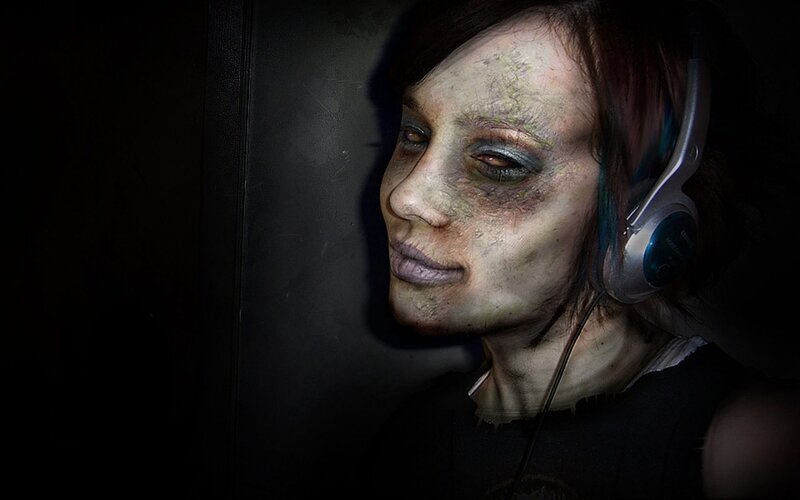 zombie woman with headphones
