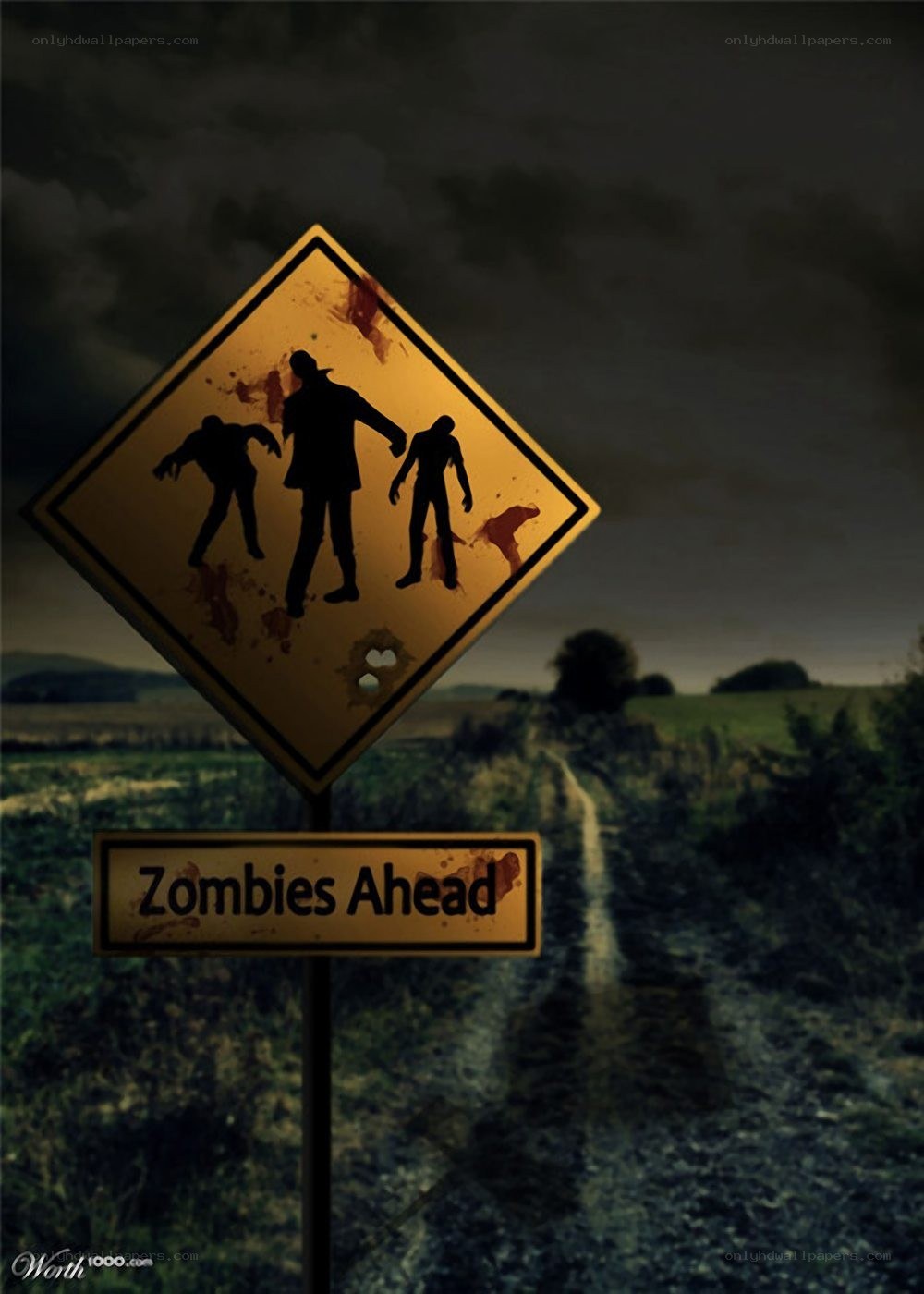 Zombies Ahead Road Sign