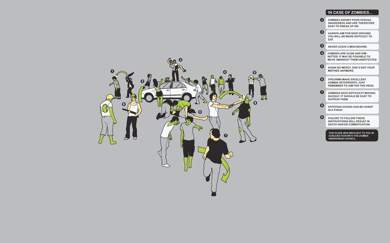 Zombies Attacking People — Gray, Chaotic, Illustration, Car