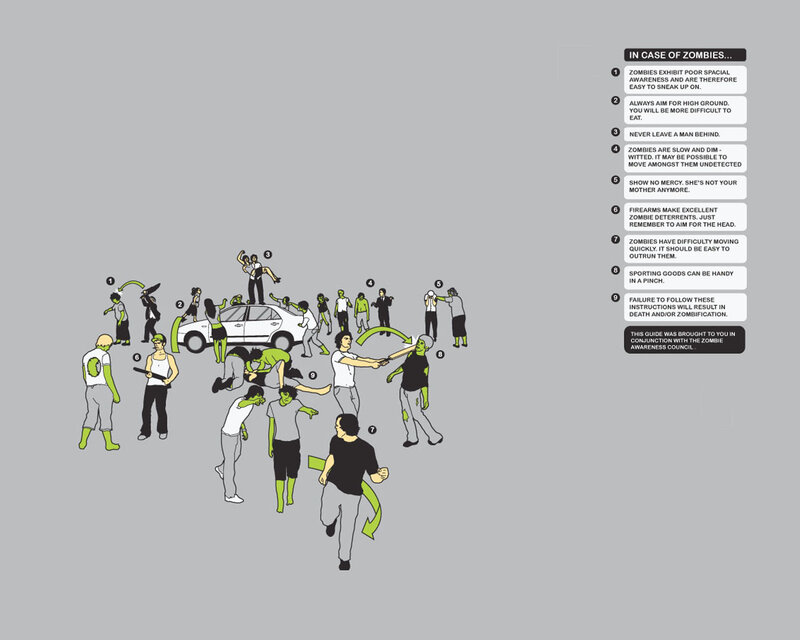 Zombies Attacking People — Gray, Chaotic, Illustration