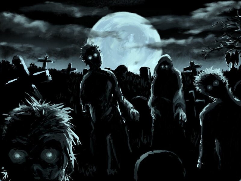 Zombies in a Graveyard — Black, Dark, Night