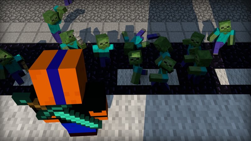 Zombies in a Minecraft scene
