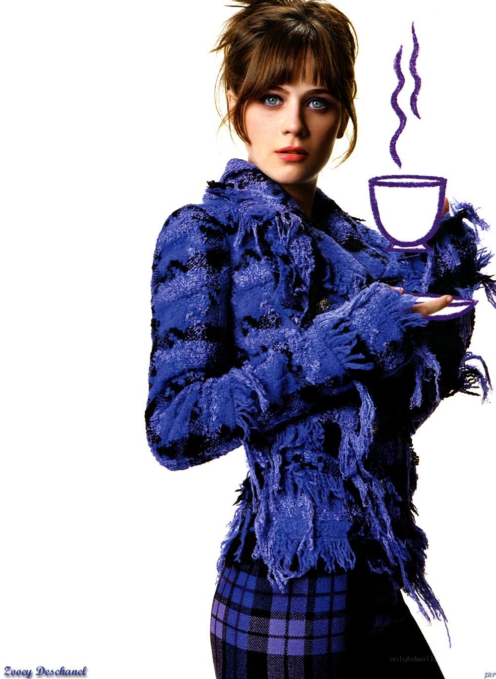 Zooey Deschanel in blue jacket