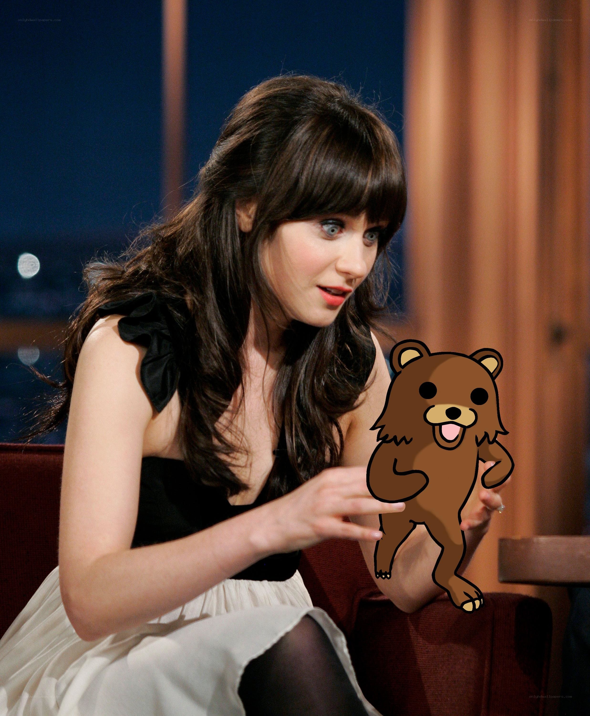 Zooey Deschanel with cartoon bear