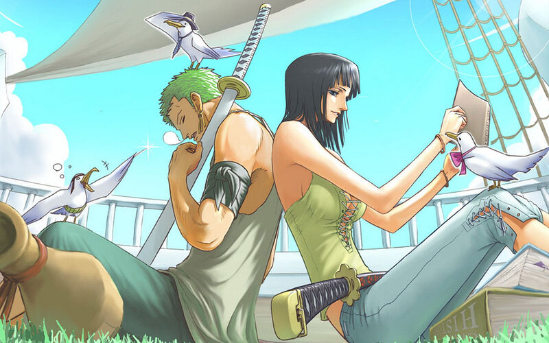 Zoro and Tashigi on a ship