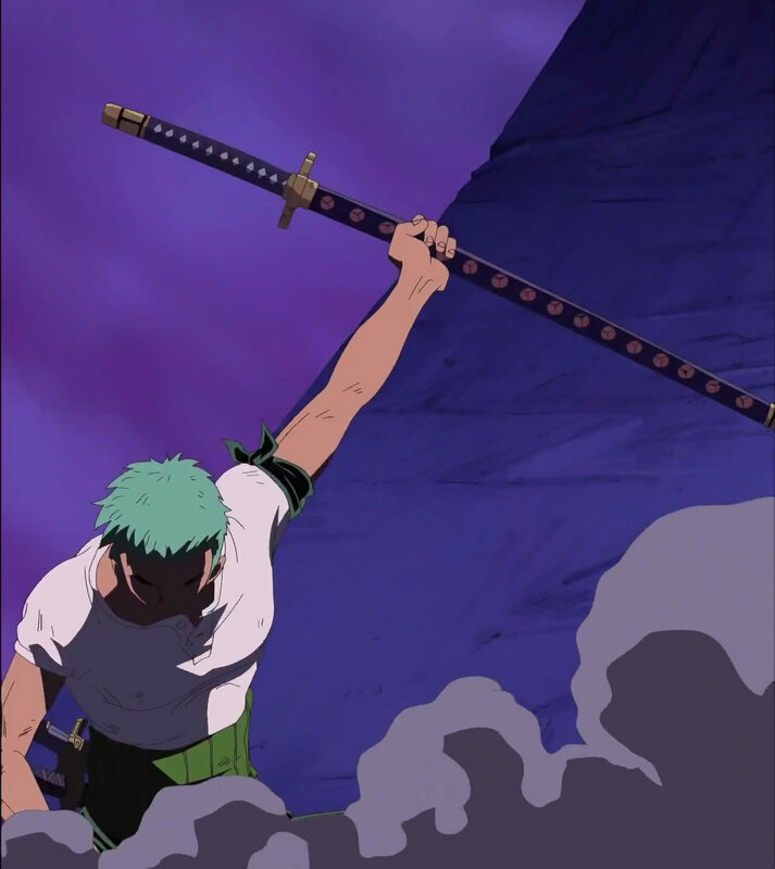 Zoro holding sword aloft