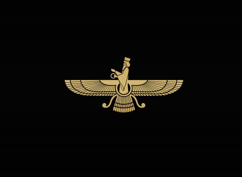 Zoroastrian symbol on black