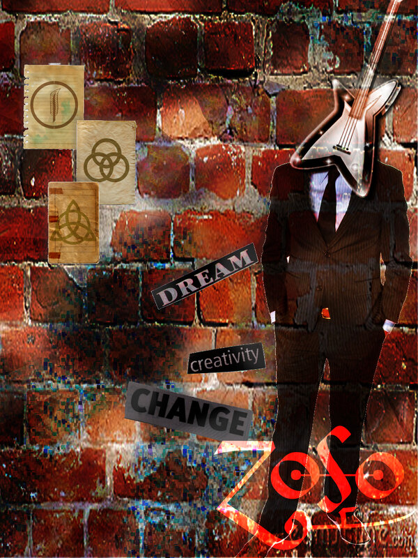 Zoso collage with symbols