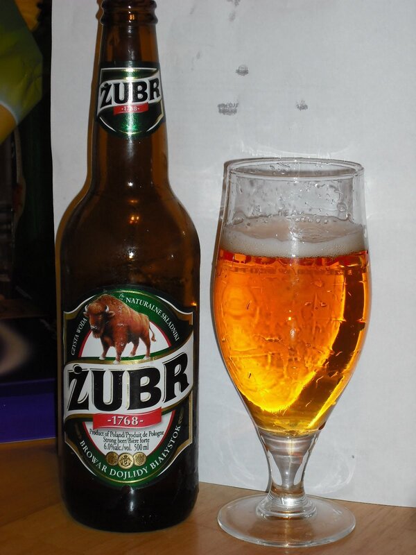 Zubr beer bottle and glass