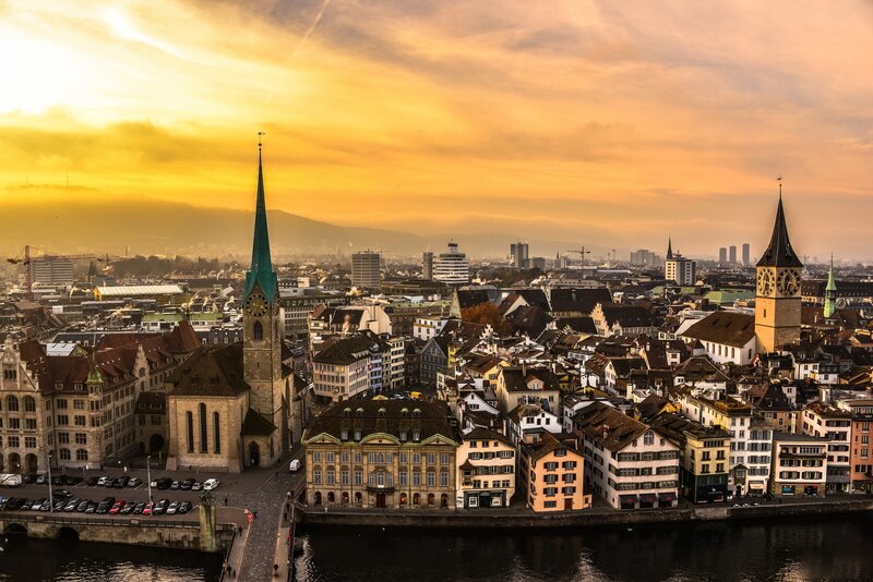 Zurich City Skyline — Orange, Dramatic