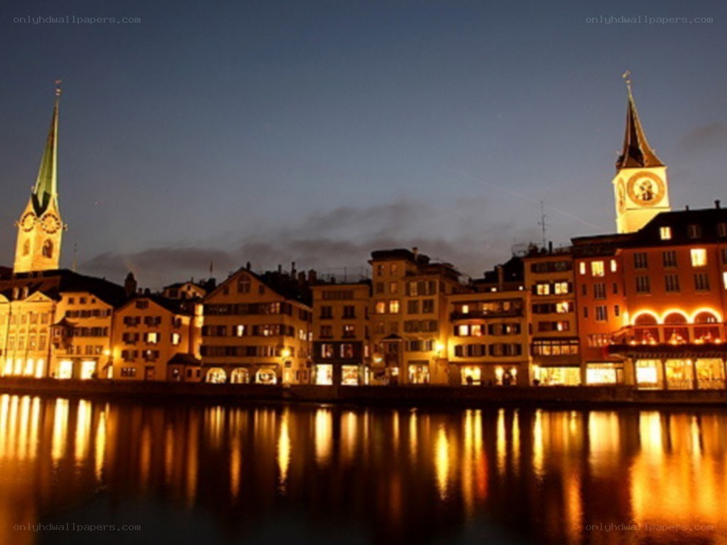 Zurich cityscape at dusk