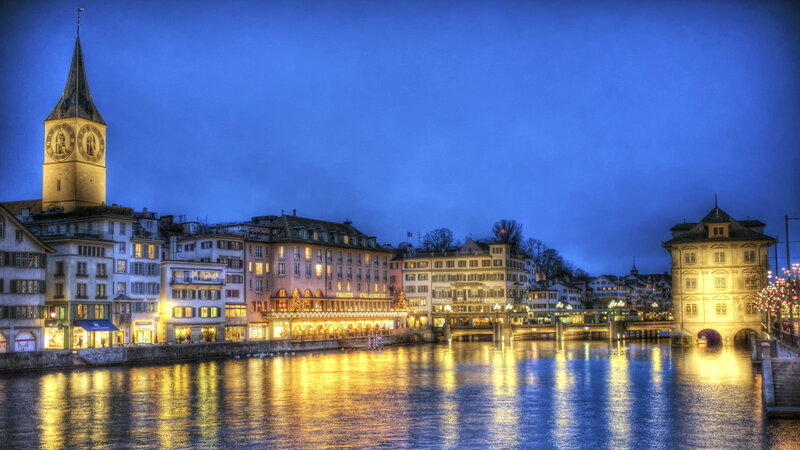 Zurich Cityscape at Night — Blue, Serene