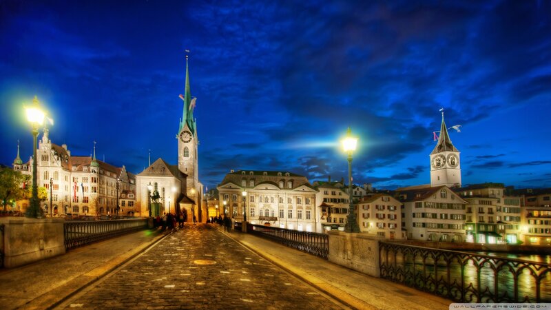 Zurich Cityscape at Night — Blue