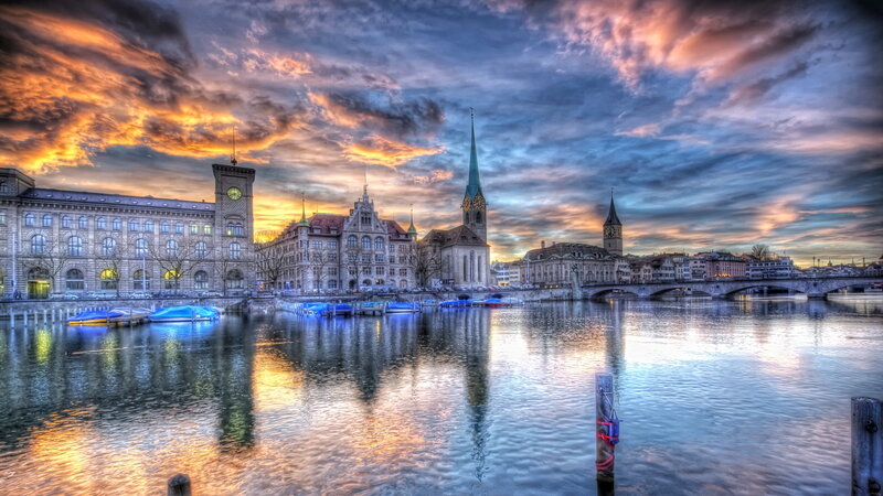 Zurich Cityscape at Sunset — Blue