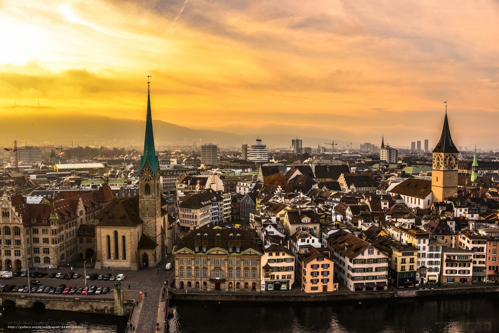 Zurich cityscape at sunset