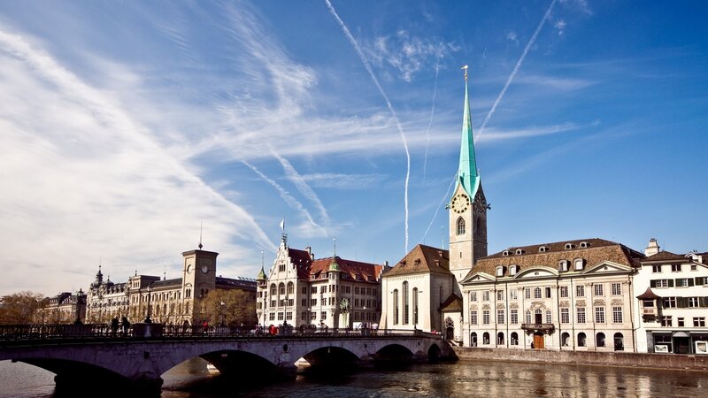 Zurich cityscape with church spire