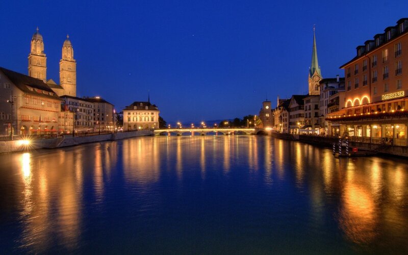 Zurich river at dusk