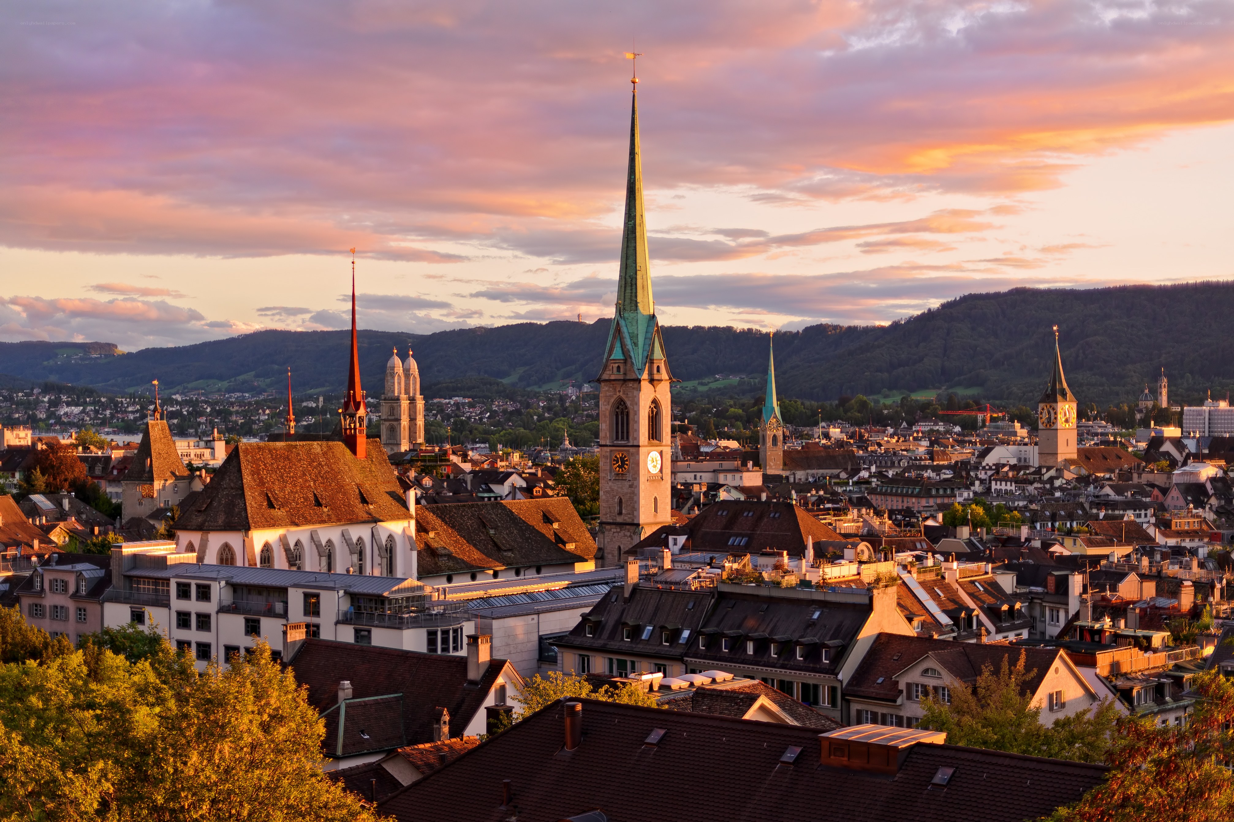 Zurich skyline at sunset
