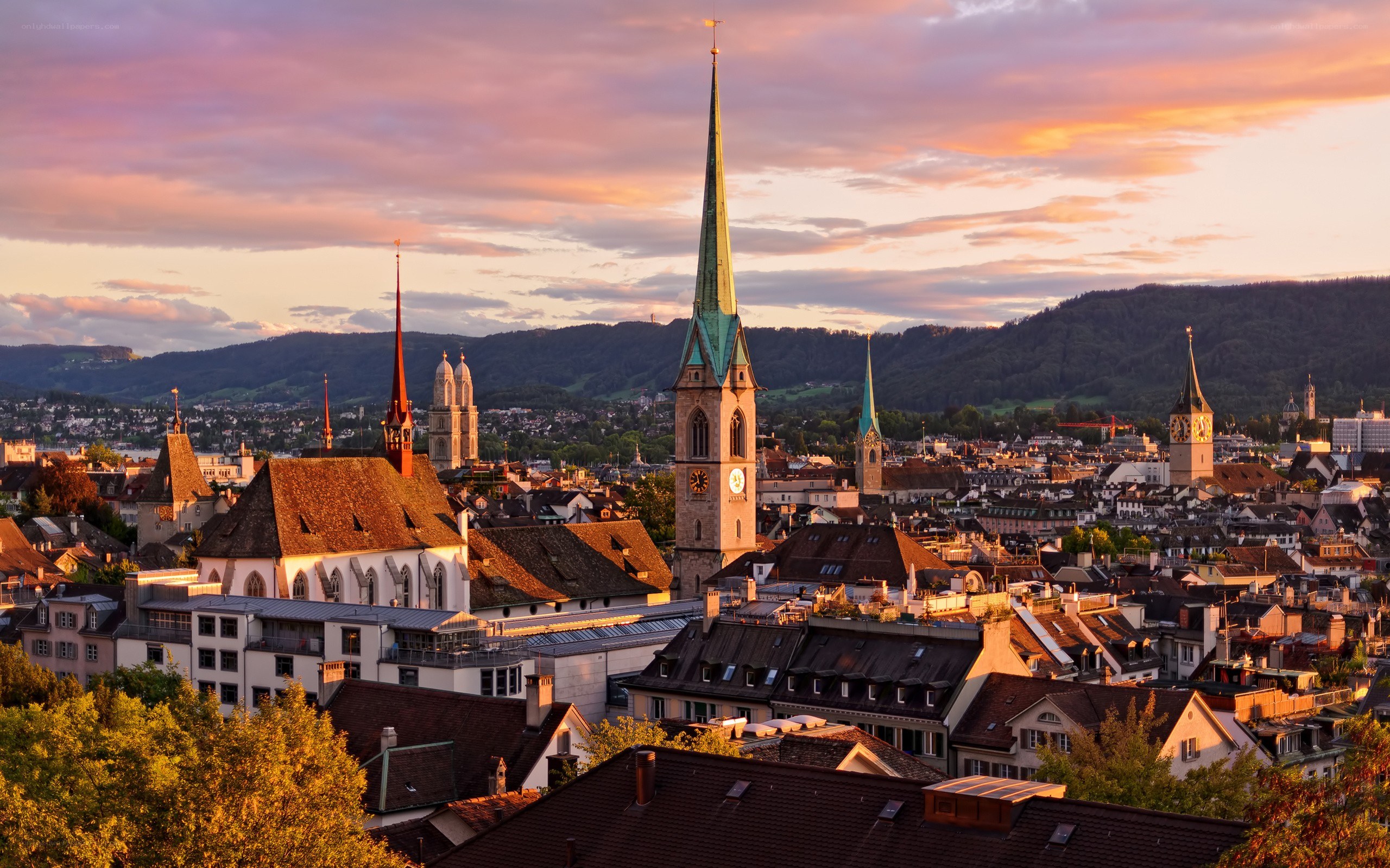 Zurich skyline at sunset
